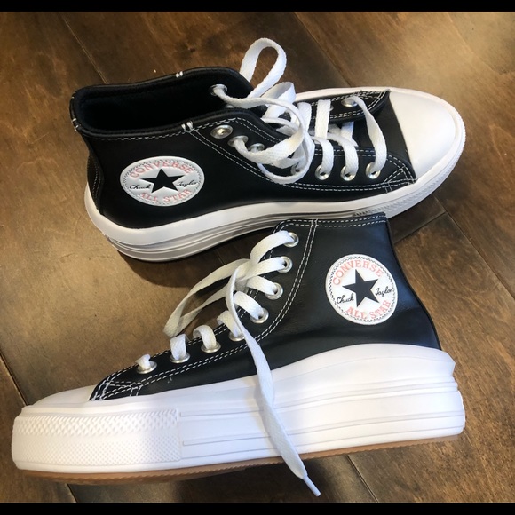 CONVERSE CHUCK TAYLOR MOVE PLATFORM HIGH TOP BLACK leather NEW - Picture 12 of 16